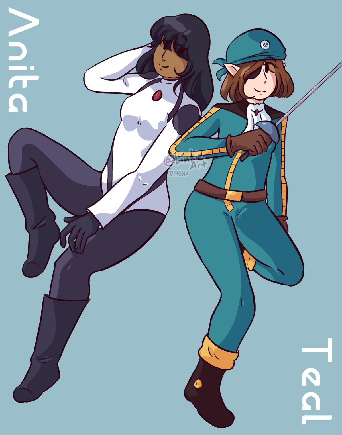 Teal and Anita floating,