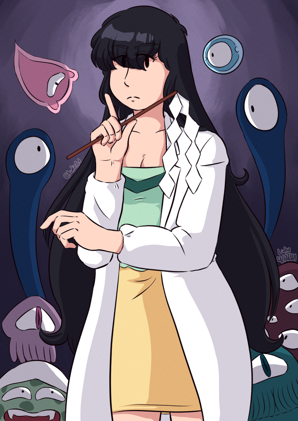 Art of Sakura from Urusei Yatsura with various Yokai.