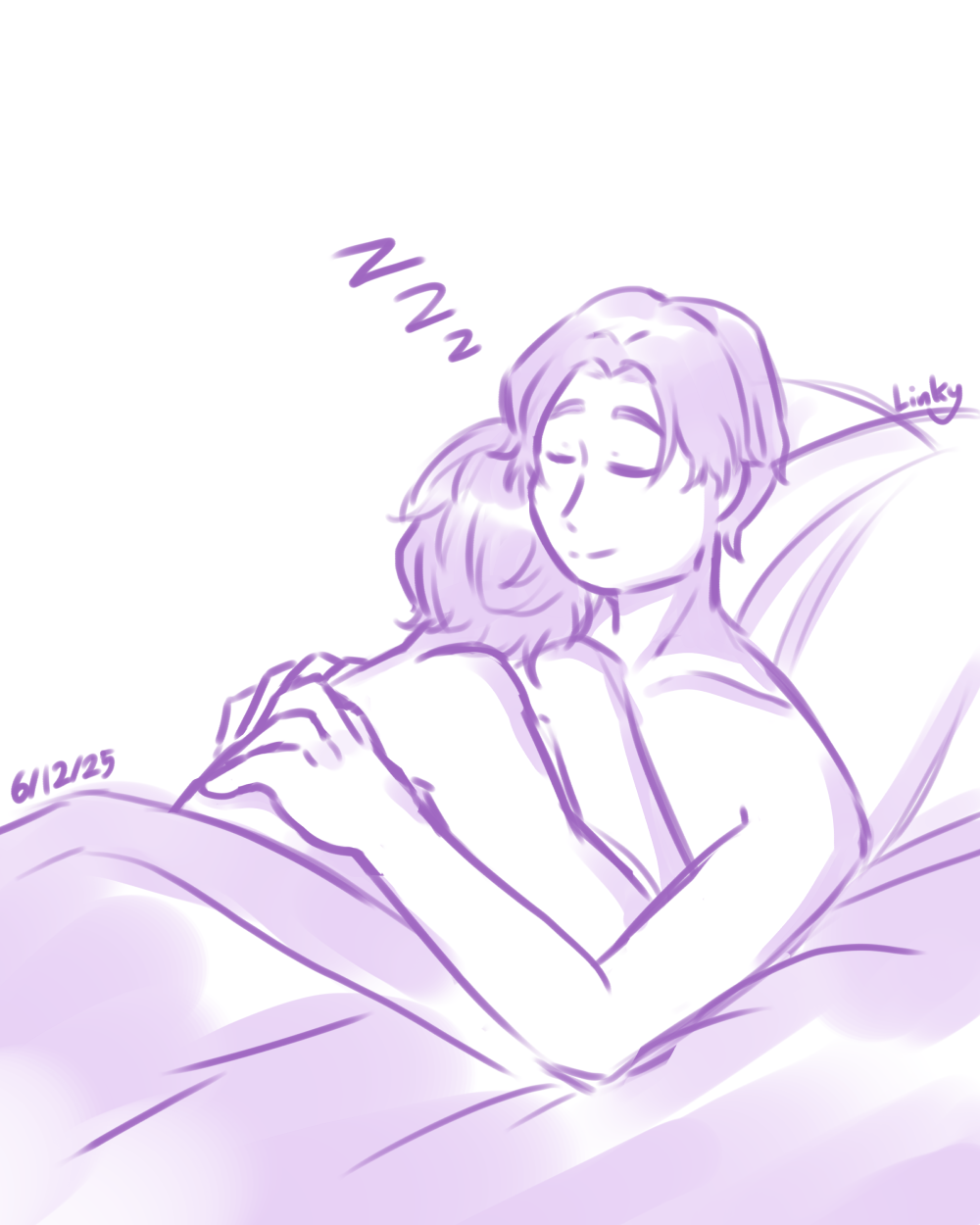 Fanart of Minato and Spanner sleeping together as they cuddle.