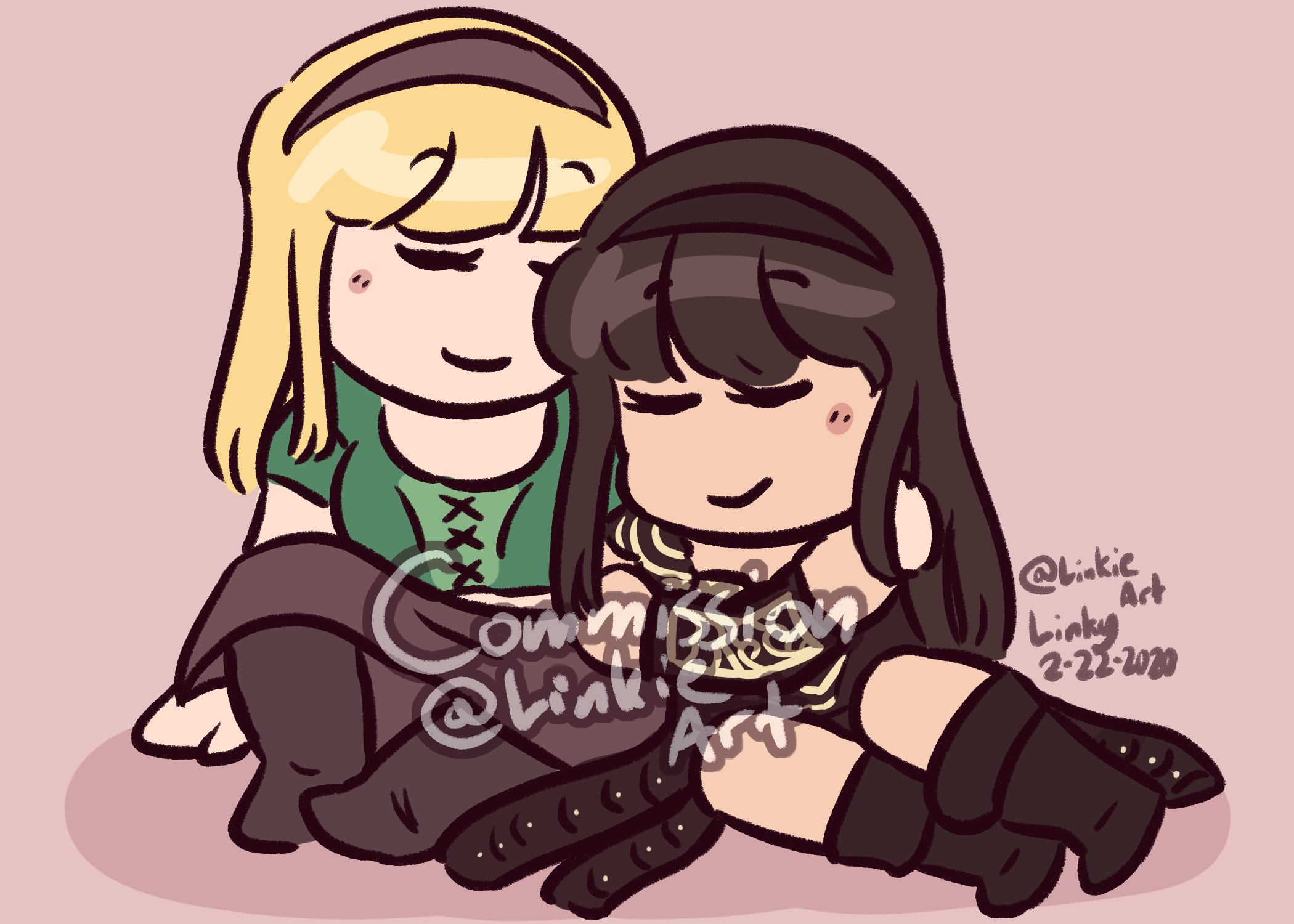 Chibis of Xena and Gabrielle cuddling together.