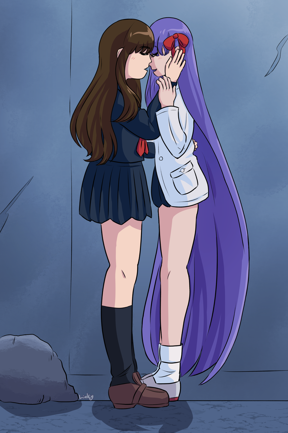 The Heroine from Fate CCC leaning in to kiss Sakura.